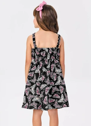 Trick Nick - Vestido Menina Popeline Borboletas Preto - TRICK NICK