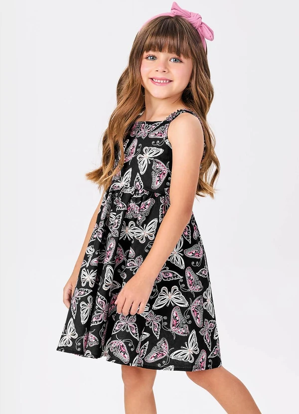 Trick Nick - Vestido Menina Popeline Borboletas Preto 4