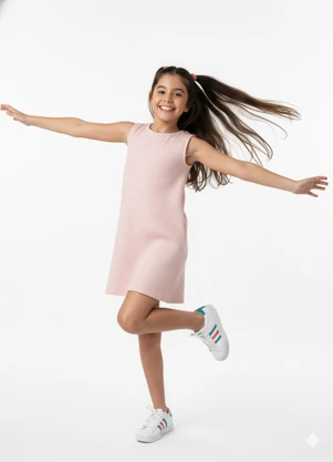 Rosa Azul - Vestido Menina sem Manga Básico Iaia Nude - ROSA AZUL