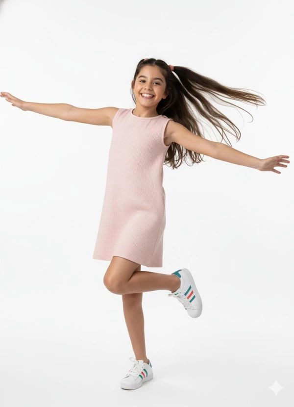 Rosa Azul - Vestido Menina sem Manga Básico Iaia Nude