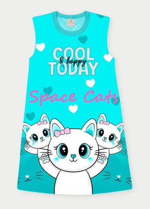 Abrange - Vestido Menina Space Cats Azul - ABRANGE