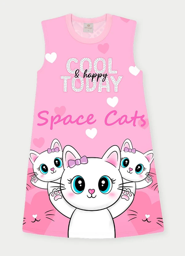 Abrange - Vestido Menina Space Cats Rosa