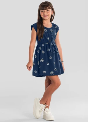 Brandili - Vestido Menina Tropical Texturizado Azul - BRANDILI