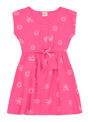 Brandili - Vestido Menina Tropical Texturizado Rosa - BRANDILI