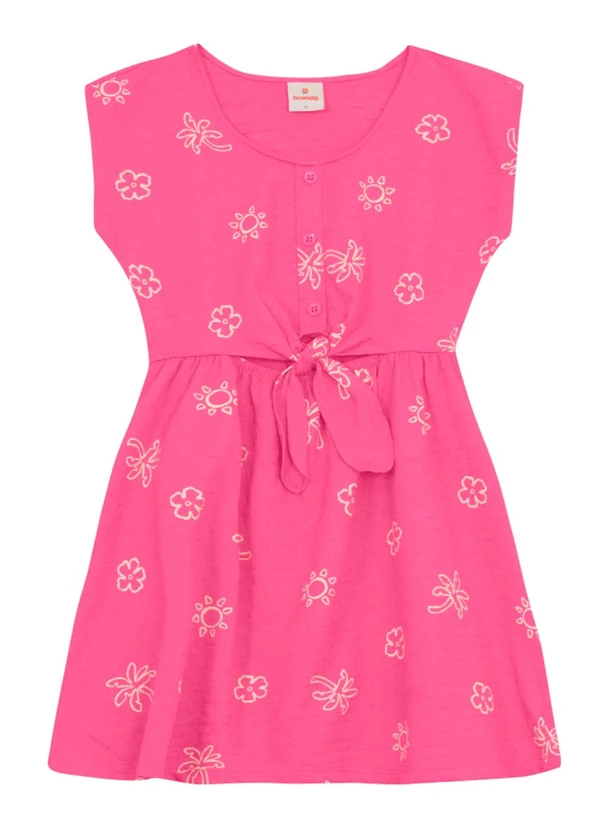 Brandili - Vestido Menina Tropical Texturizado Rosa