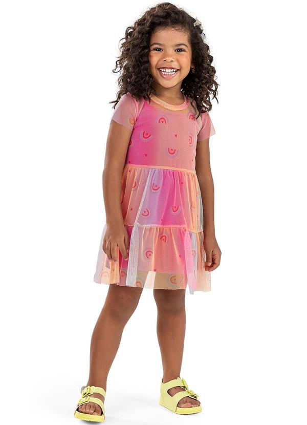 Elian - Vestido  Menina Tule Arco-Íris Elian Rosa