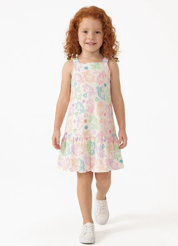 Fakini - Vestido Menina Unicórnio Bege