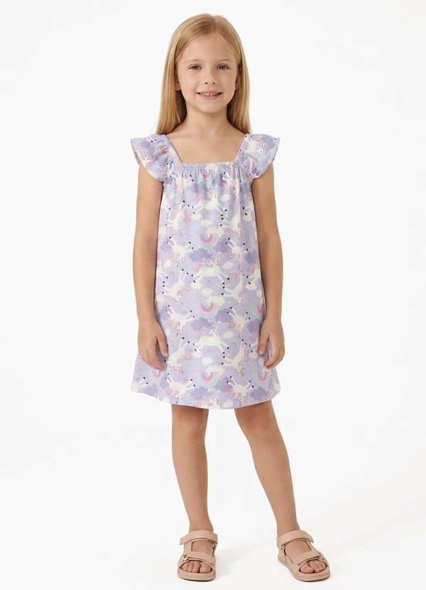 Fakini - Vestido Menina Unicórnio Roxo