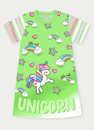 Abrange - Vestido Menina Unicórnio Verde - ABRANGE