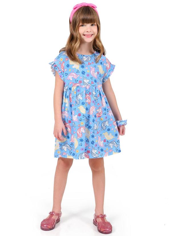 Tink Bink - Vestido Mg com Babadinho Estampado Azul
