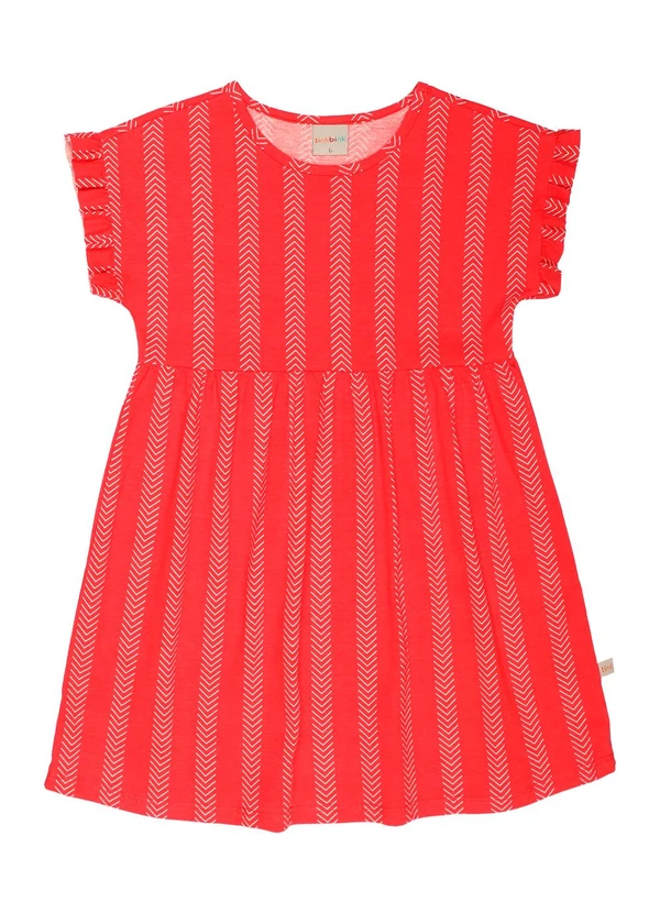 Tink Bink - Vestido Mg com Babadinho Estampado Vermelho
