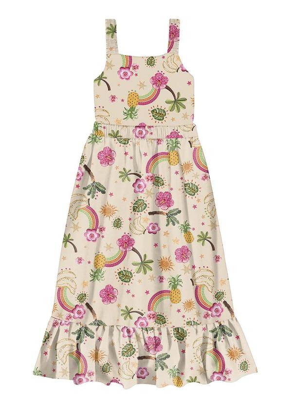 Alakazoo - Vestido Midi Alças Infantil Malha Estampada Bege 2