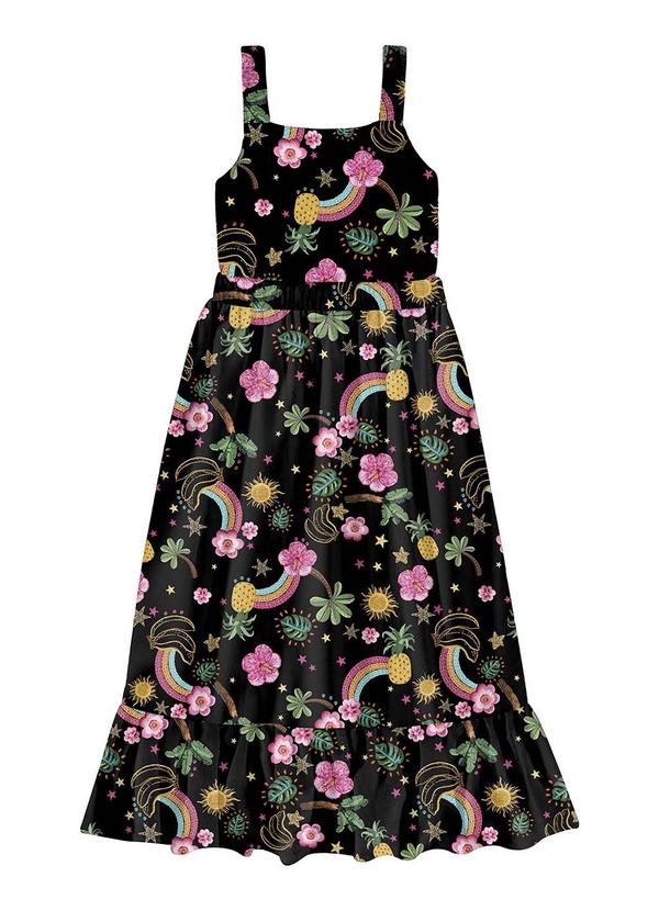 Alakazoo - Vestido Midi Alças Infantil Malha EstampadaPreto