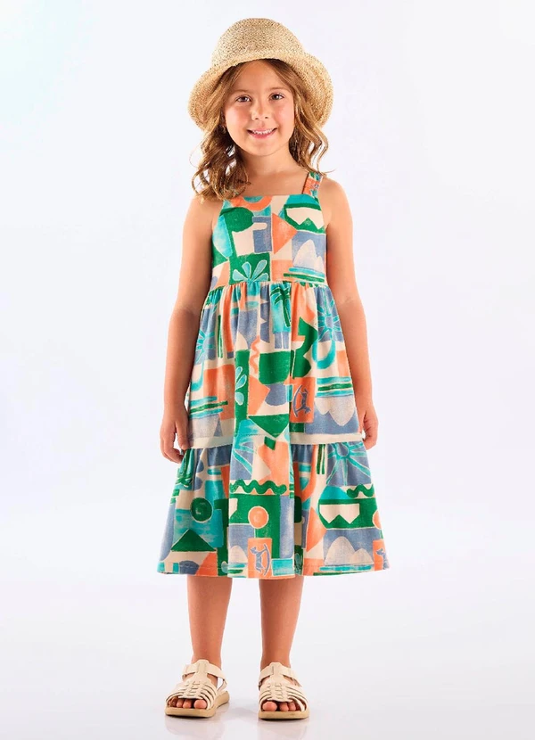 Up Baby - Vestido Midi Algodão Alças Verde