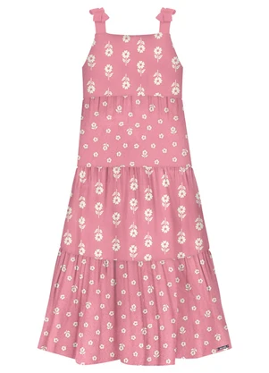 Alakazoo - Vestido Midi de Alça Estampado Rosa - ALAKAZOO