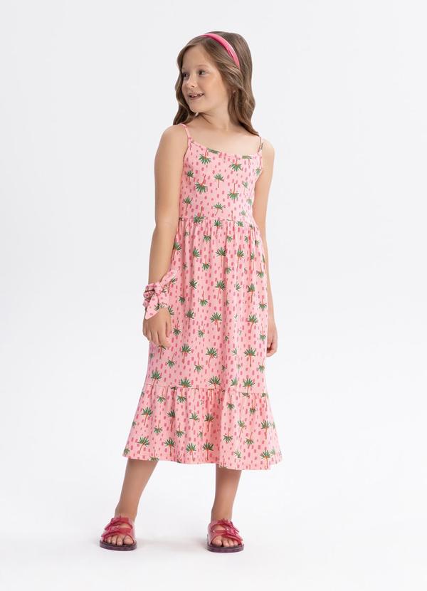 Alakazoo - Vestido Midi de Alças Penteada Rosa