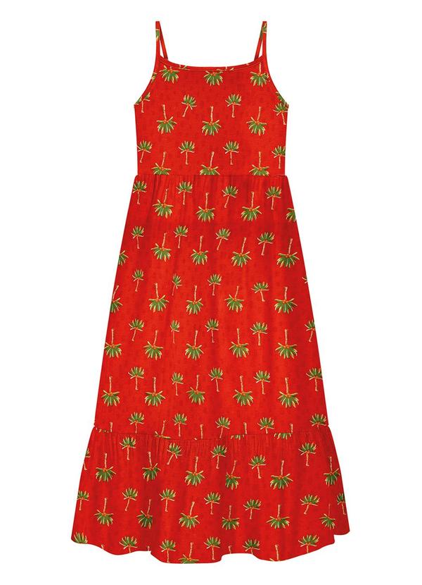 Alakazoo - Vestido Midi de Alças Penteada Vermelho