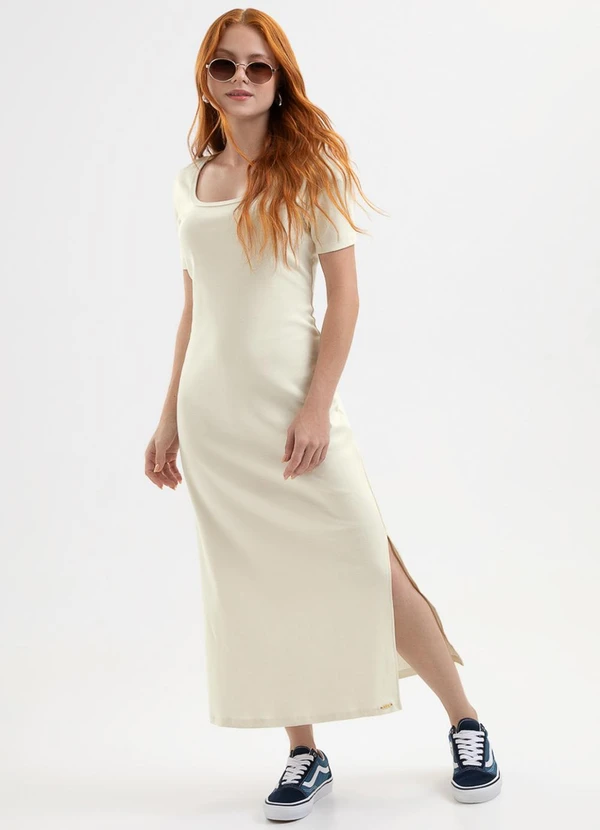 Cativa You - Vestido Midi em Algodão Off-White