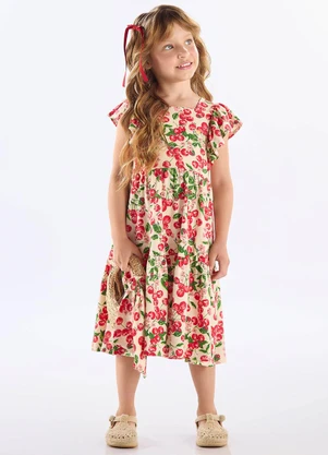 Up Baby - Vestido Midi em Cotton Infantil Bege - UP BABY