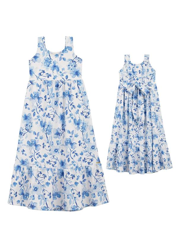 Amada - Vestido Midi em Malha Nice Sublimada Azul