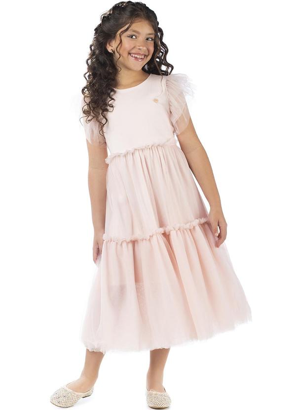 Amada - Vestido Midi em Tule Armado Rosa
