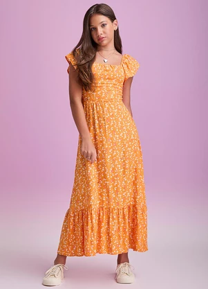 I Am - Vestido Midi Floral com Abelhas Laranja - I AM