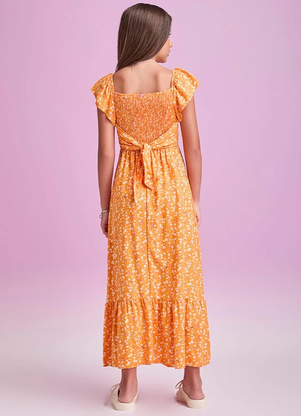 I Am - Vestido Midi Floral com Abelhas Laranja 2