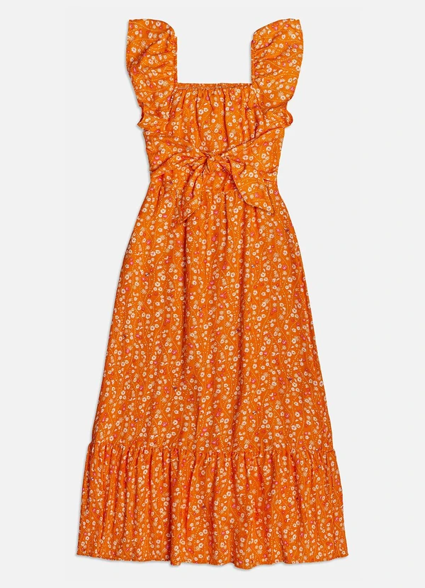 I Am - Vestido Midi Floral com Abelhas Laranja 3