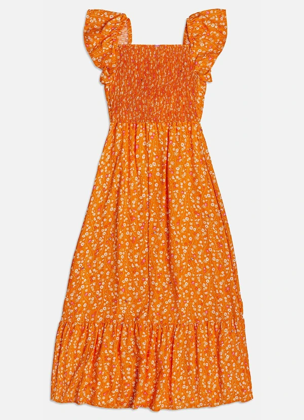 I Am - Vestido Midi Floral com Abelhas Laranja 4