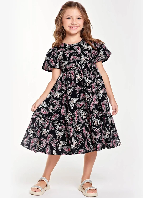 Trick Nick - Vestido Midi Infantil Borboletas Preto