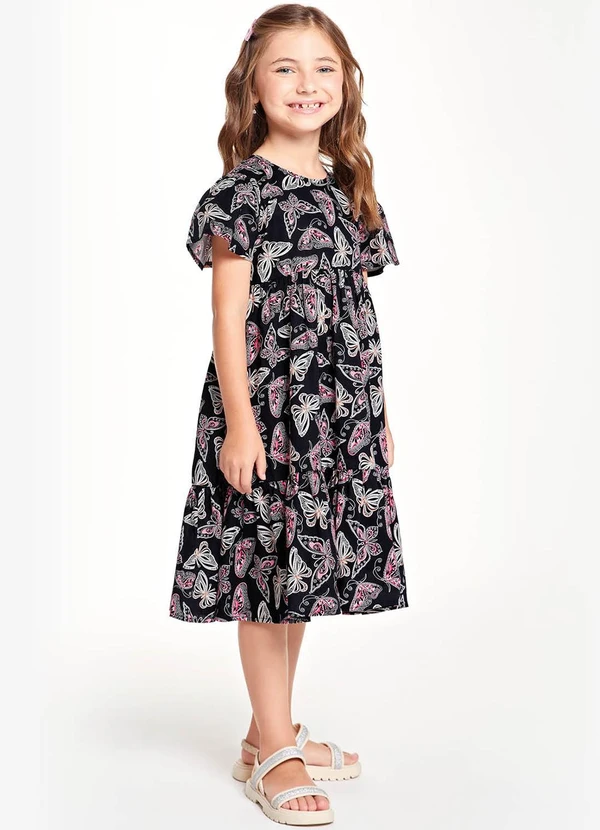 Trick Nick - Vestido Midi Infantil Borboletas Preto 3