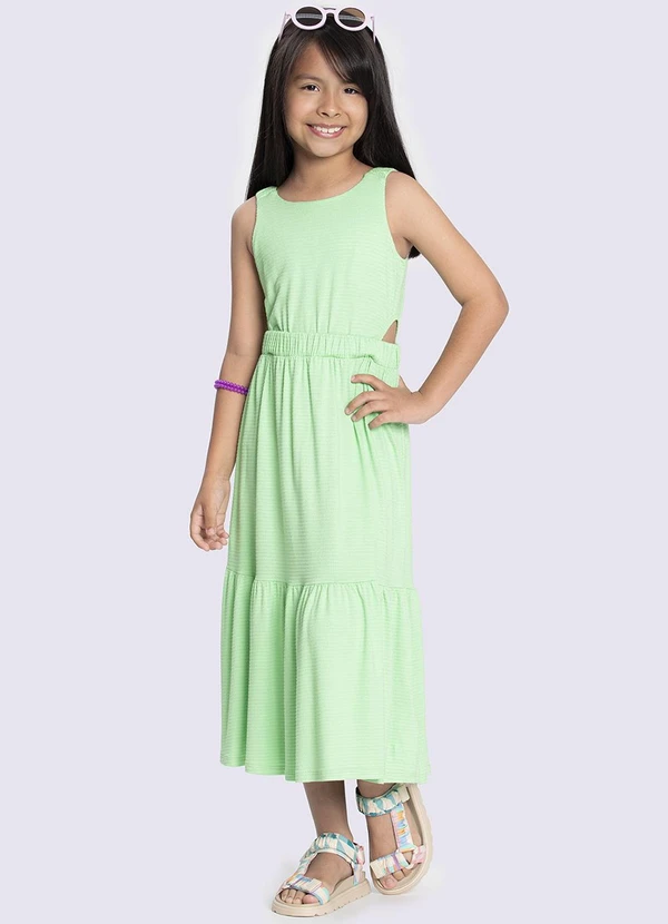 Alakazoo - Vestido Midi Infantil com Abertura Lateral Verde