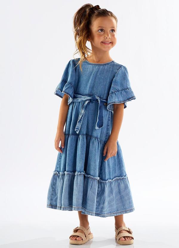 Up Baby - Vestido Midi Infantil com Babados Azul