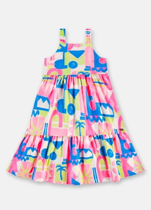 Up Baby - Vestido Midi Infantil em Algodão Rosa - UP BABY