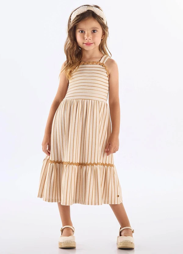 Up Baby - Vestido Midi Infantil em Piquet Bege
