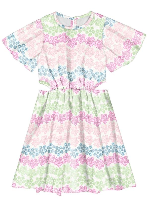 Alakazoo - Vestido Midi Infantil em Tecido Plano Estampado Rosa 2