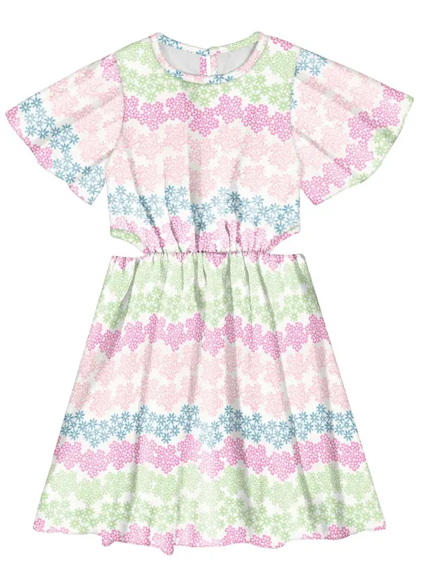 Alakazoo - Vestido Midi Infantil em Tecido Plano Estampado Rosa 2