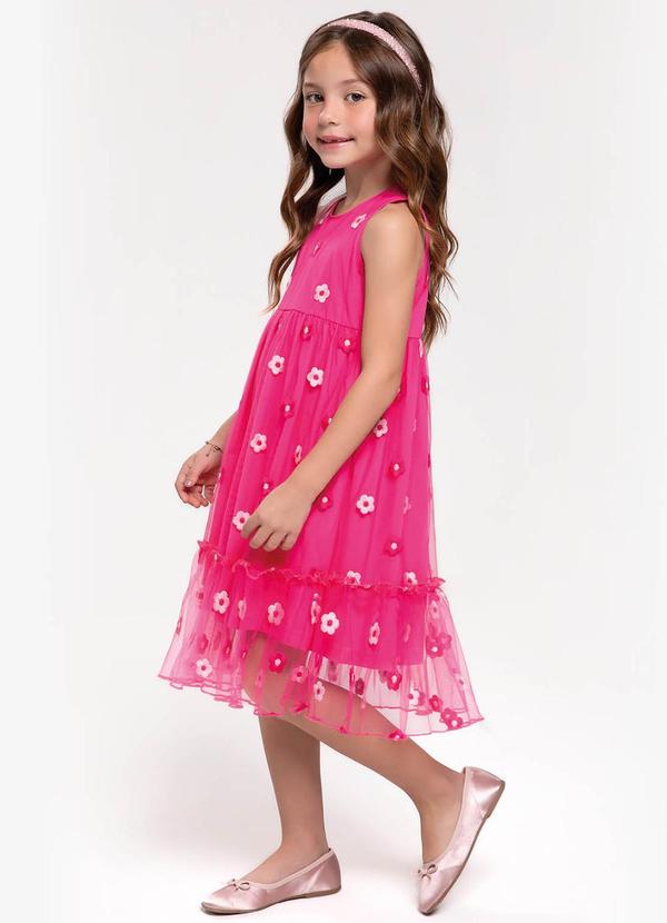 Trick Nick - Vestido Midi Infantil em Tule Bordado Rosa 3