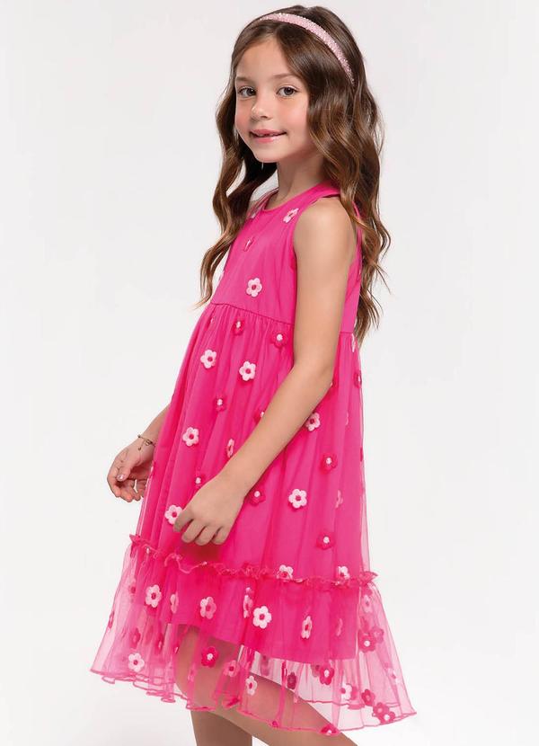 Trick Nick - Vestido Midi Infantil em Tule Bordado Rosa 4