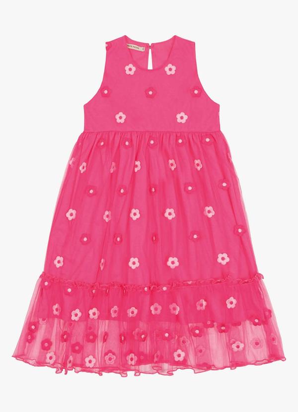Trick Nick - Vestido Midi Infantil em Tule Bordado Rosa 5