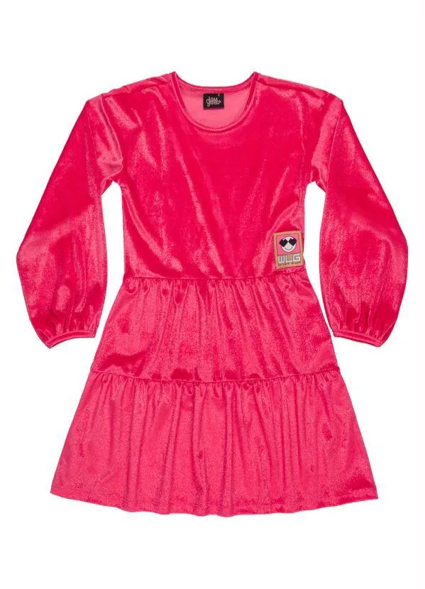 Gloss - Vestido Midi Infantil em Veludo Rosa 2