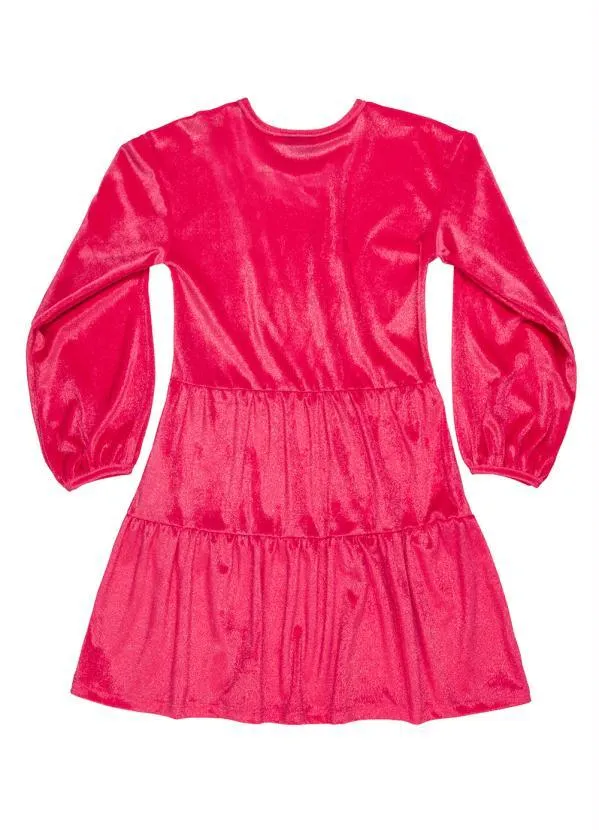 Gloss - Vestido Midi Infantil em Veludo Rosa 3