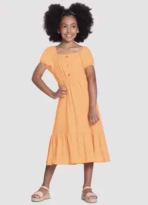 Alakazoo - Vestido Midi Infantil em Viscose com Babado Laranja - ALAKAZOO