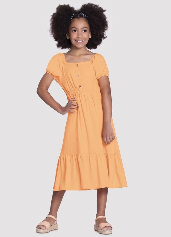 Alakazoo - Vestido Midi Infantil em Viscose com Babado Laranja 1