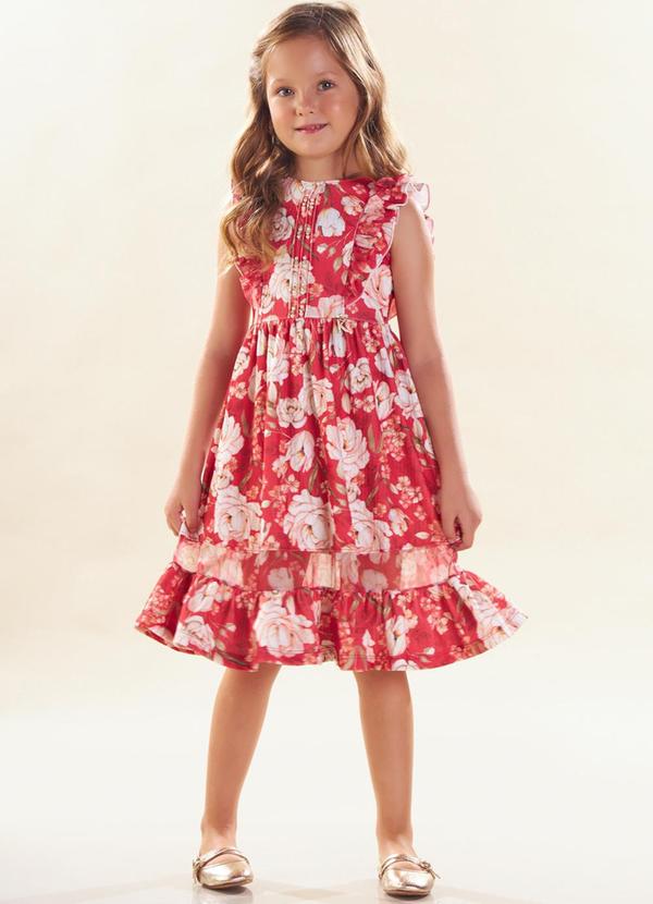 Kiki - Vestido Midi Infantil Feminino Vermelho