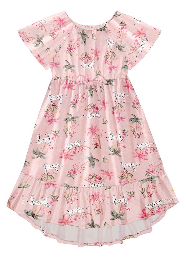 Alakazoo - Vestido Midi Infantil Menina em Malha Estampado Rosa