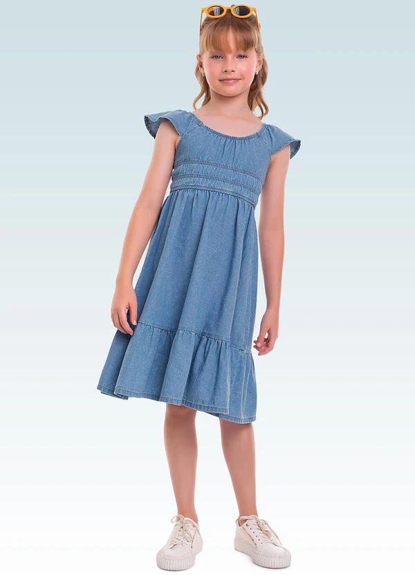 Fakini Kids - Vestido Midi Jeans Azul