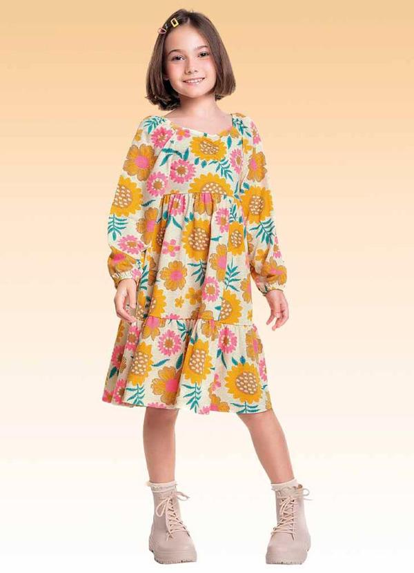 Fakini Kids - Vestido Midi Manga Longa Amarelo