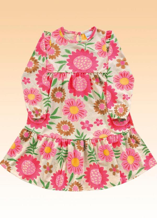 Fakini Kids - Vestido Midi Manga Longa Rosa