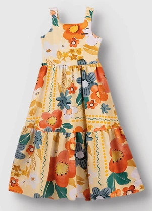 Carinhoso - Vestido Mídi Marias Floral Amarelo - CARINHOSO